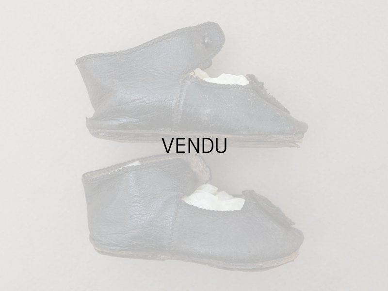 画像6: 19世紀末 アンティーク Louis Gustave Beaudelot JEMEAU ドールシューズ レザー 黒 (9) 約7.9×3.4cm 