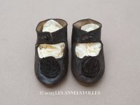 19世紀末 アンティーク Louis Gustave Beaudelot JEMEAU ドールシューズ レザー 黒 (9) 約7.9×3.4cm 