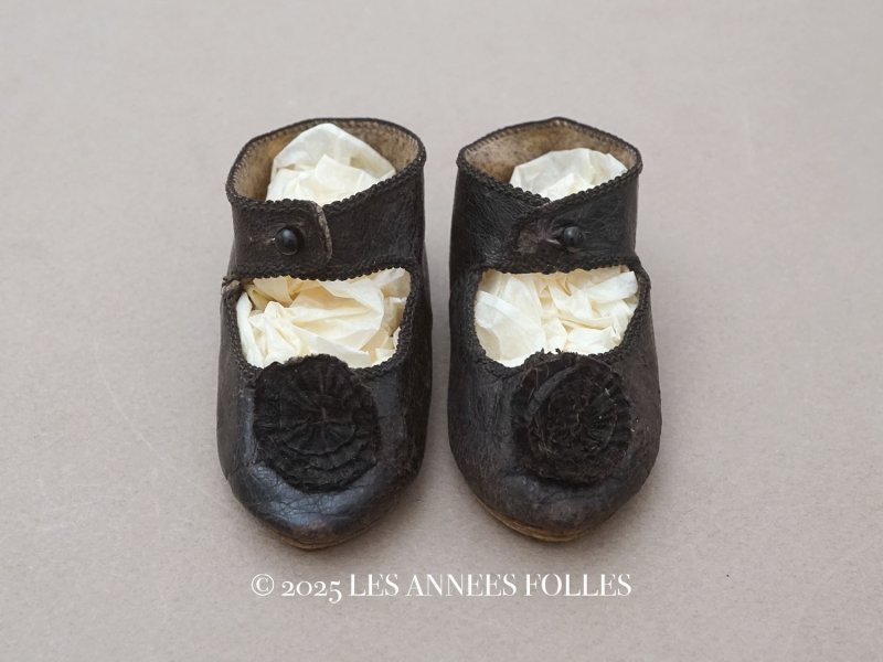 画像1: 19世紀末 アンティーク Louis Gustave Beaudelot JEMEAU ドールシューズ レザー 黒 (9) 約7.9×3.4cm 