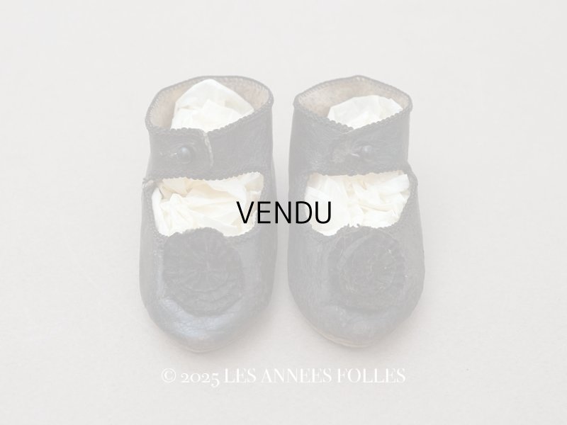 画像1: 19世紀末 アンティーク Louis Gustave Beaudelot JEMEAU ドールシューズ レザー 黒 (9) 約7.9×3.4cm 