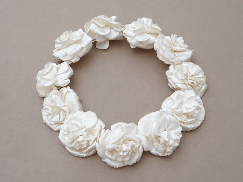 画像3: アンティーク シルクサテン 薔薇の布花のティアラ 花冠  エクリュ