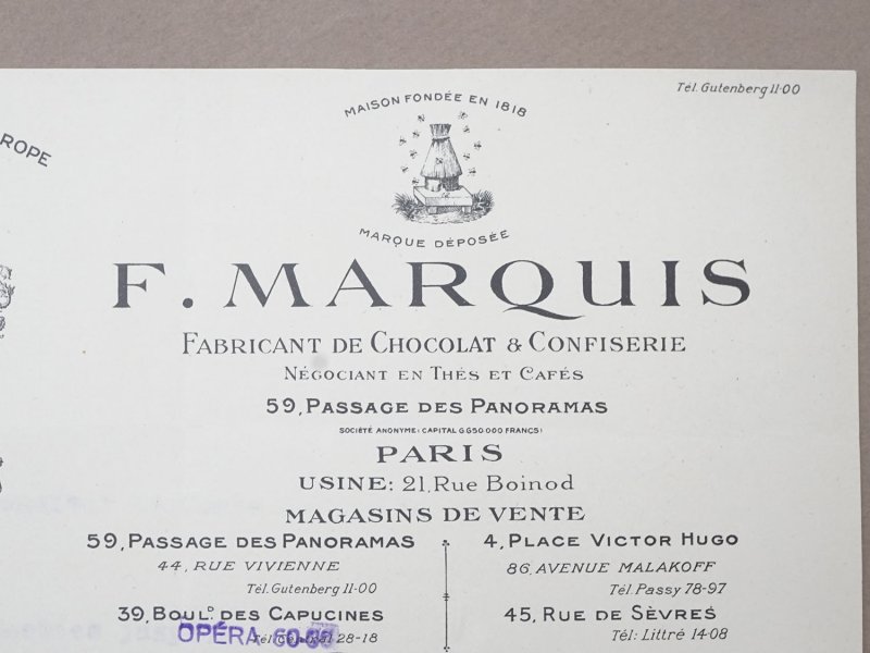 画像2: 1935年 アンティーク 『ショコラ・フランソワ・マルキ』の請求書  - CHOCOLAT FRANCOIS MARQUIS PARIS -