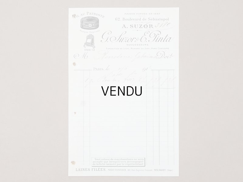 画像2: 1912年 アンティーク シルク糸メーカー A.SUZOR G.SUZOR & E.PINTA の請求書 