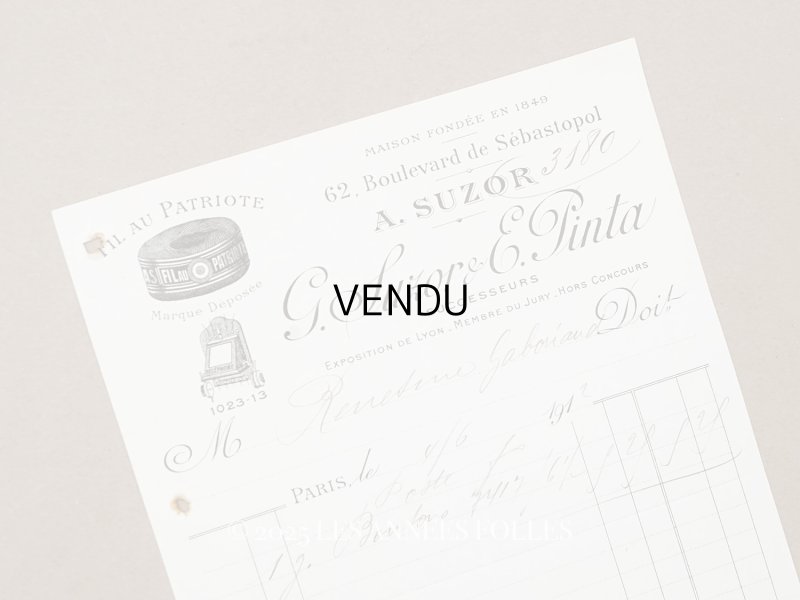 画像1: 1912年 アンティーク シルク糸メーカー A.SUZOR G.SUZOR & E.PINTA の請求書 