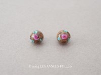 19世紀末 アンティーク 薔薇のエナメルボタン 8mm 2ピースのセット ガラス製 