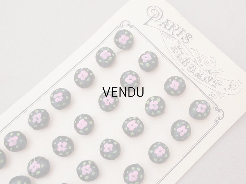 画像2: ＊蚤の市＊ アンティーク シルクサテンのくるみボタン 薔薇のハンドペイント 10mm 黒 36ピースのセット