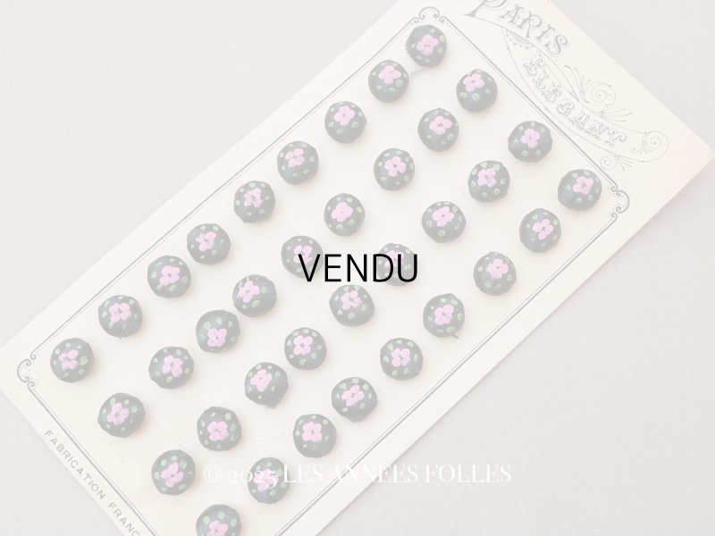 画像1: ＊蚤の市＊ アンティーク シルクサテンのくるみボタン 薔薇のハンドペイント 10mm 黒 36ピースのセット