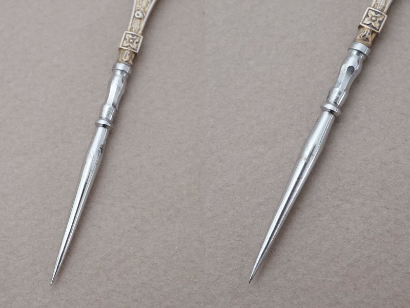 画像10: 19世紀末 アンティーク ヴェルメイユ製  薔薇模様 ニードルケース&目打ち＆紐通しのセット