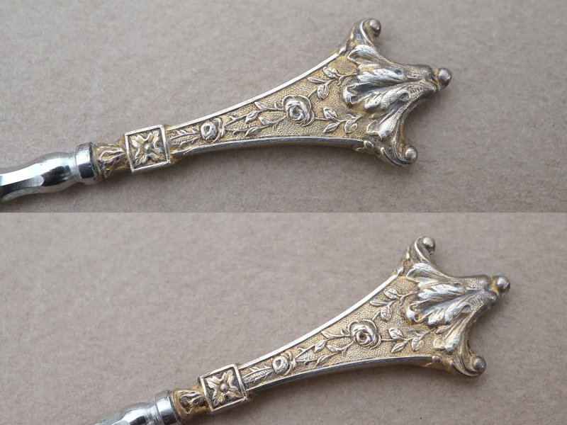 画像9: 19世紀末 アンティーク ヴェルメイユ製  薔薇模様 ニードルケース&目打ち＆紐通しのセット