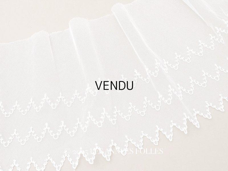 画像1: アンティーク  刺繍入り 幅広 チュールレース 幅24cm