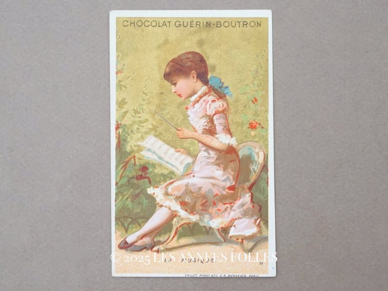 画像1: アンティーク クロモ 楽譜と少女  LA MUSIQUE - CHOCOLAT GUERIN-BOUTRON -