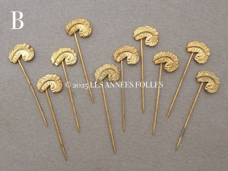 画像6: 1900年頃 アンティーク フェザーのエパングル ゴールド 10ピースのセット