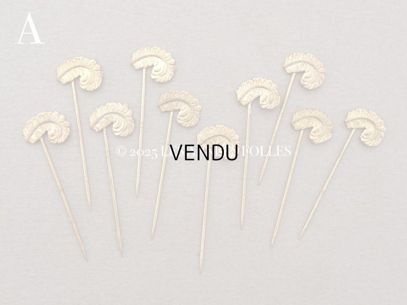 画像2: 1900年頃 アンティーク フェザーのエパングル ゴールド 10ピースのセット