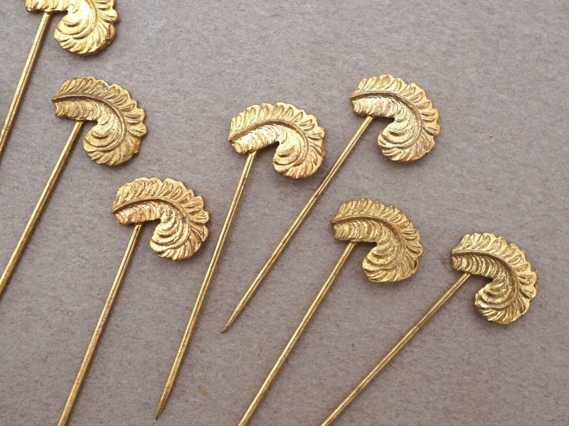 画像4: 1900年頃 アンティーク フェザーのエパングル ゴールド 10ピースのセット