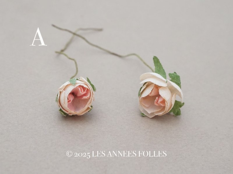 画像2: アンティーク 小さな薔薇の布花 2ピースのセット パウダーピンク ドール用