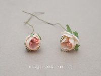 アンティーク 小さな薔薇の布花 2ピースのセット パウダーピンク ドール用