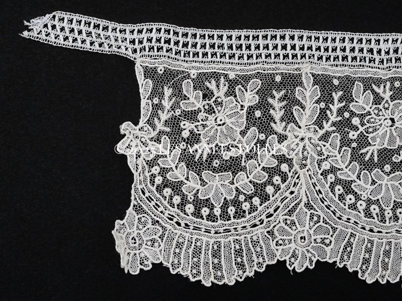 画像14: 19世紀末 アンティーク ポワンドガーズのボーダー ニードルレース  3.8m 8cm幅 花とリーフのガーランド 【ポワン・ド・ガーズ】