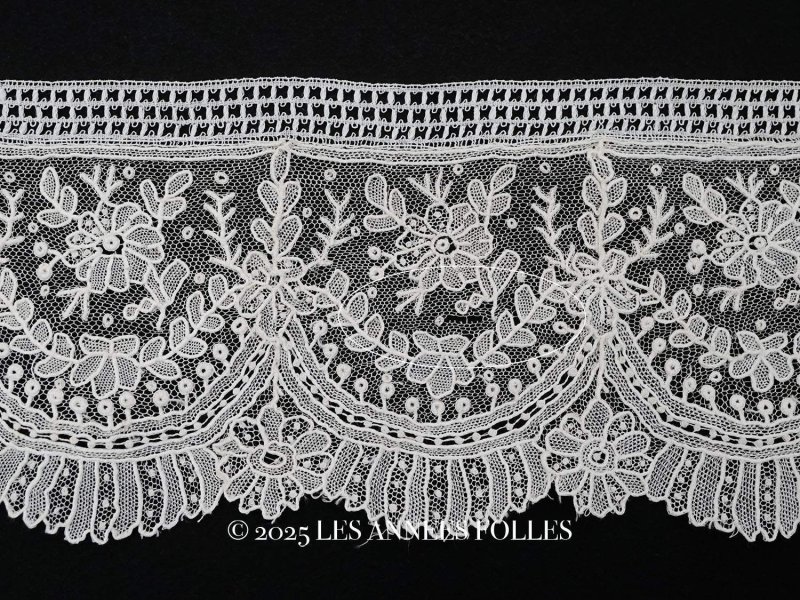画像16: 19世紀末 アンティーク ポワンドガーズのボーダー ニードルレース  3.8m 8cm幅 花とリーフのガーランド 【ポワン・ド・ガーズ】