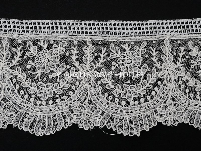 画像18: 19世紀末 アンティーク ポワンドガーズのボーダー ニードルレース  3.8m 8cm幅 花とリーフのガーランド 【ポワン・ド・ガーズ】