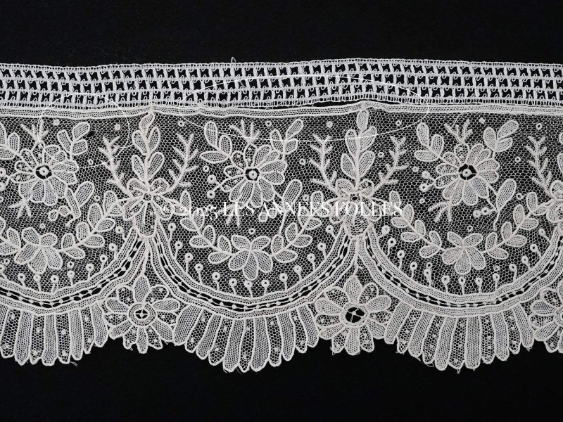 画像15: 19世紀末 アンティーク ポワンドガーズのボーダー ニードルレース  3.8m 8cm幅 花とリーフのガーランド 【ポワン・ド・ガーズ】