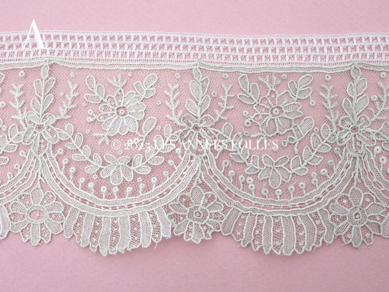 画像10: 19世紀末 アンティーク ポワンドガーズのボーダー ニードルレース  3.8m 8cm幅 花とリーフのガーランド 【ポワン・ド・ガーズ】