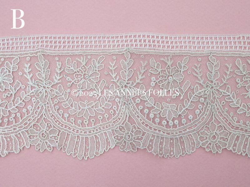 画像12: 19世紀末 アンティーク ポワンドガーズのボーダー ニードルレース  3.8m 8cm幅 花とリーフのガーランド 【ポワン・ド・ガーズ】