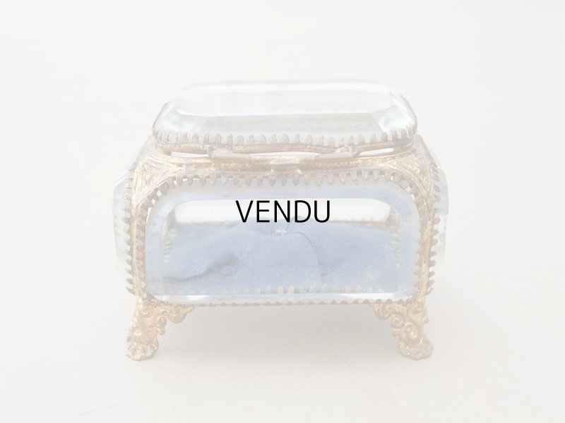 画像4: アンティーク ジュエリーボックス スモーキーブルーのシルククッション 