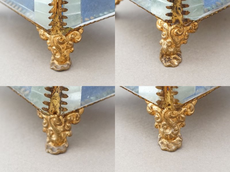 画像11: アンティーク ジュエリーボックス スモーキーブルーのシルククッション 