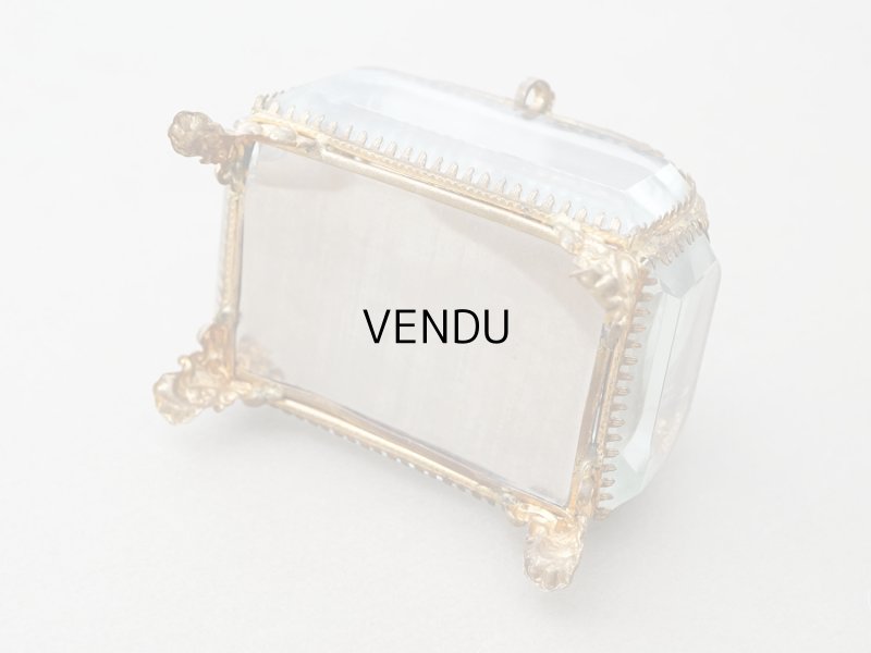 画像10: アンティーク ジュエリーボックス スモーキーブルーのシルククッション 