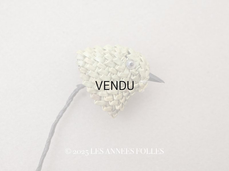 画像1: アンティーク  帽子飾り 鳥 オリーブグリーン