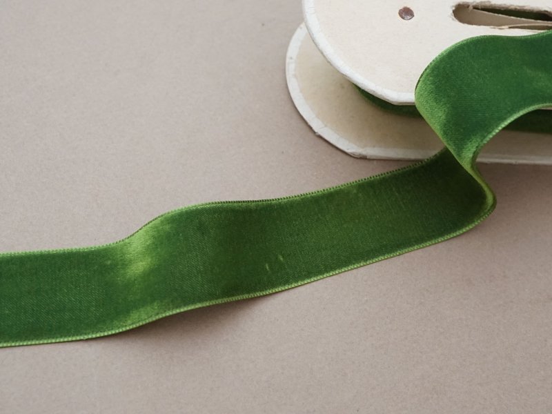 画像3: アンティーク シルク製 ベルベットのリボン アイビーグリーン ダブルフェイス 6m
