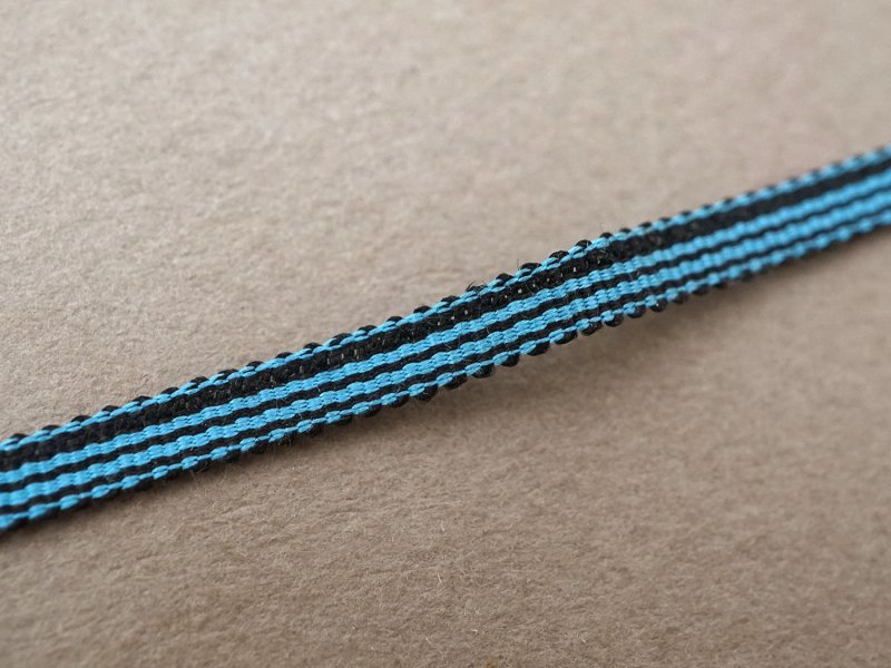 画像3: 未使用 アンティーク 極細3mm シルク製 リボン ストライプ ブルー＆ブラック 