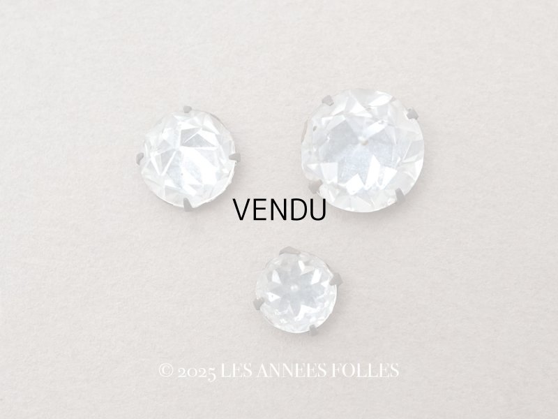 画像1: 19世紀末 アンティーク クリア グラスストーン 3ピースのセット ラインストーン