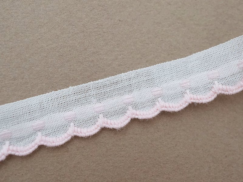 画像4: アンティーク スカラップトリム ドット刺繍入り ベビーピンク&ホワイト 1.3cm幅 