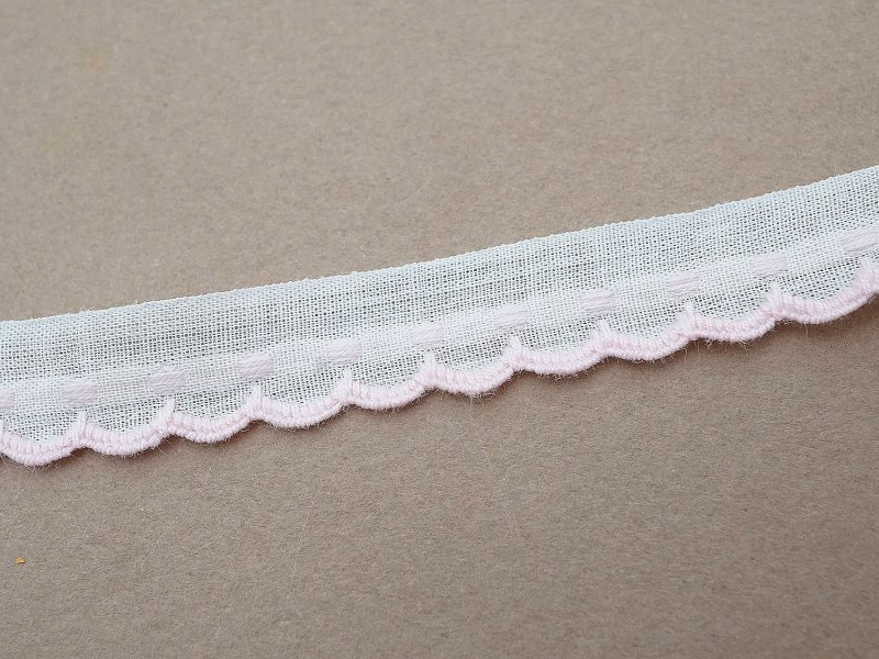 画像2: アンティーク スカラップトリム ドット刺繍入り ベビーピンク&ホワイト 1.3cm幅 