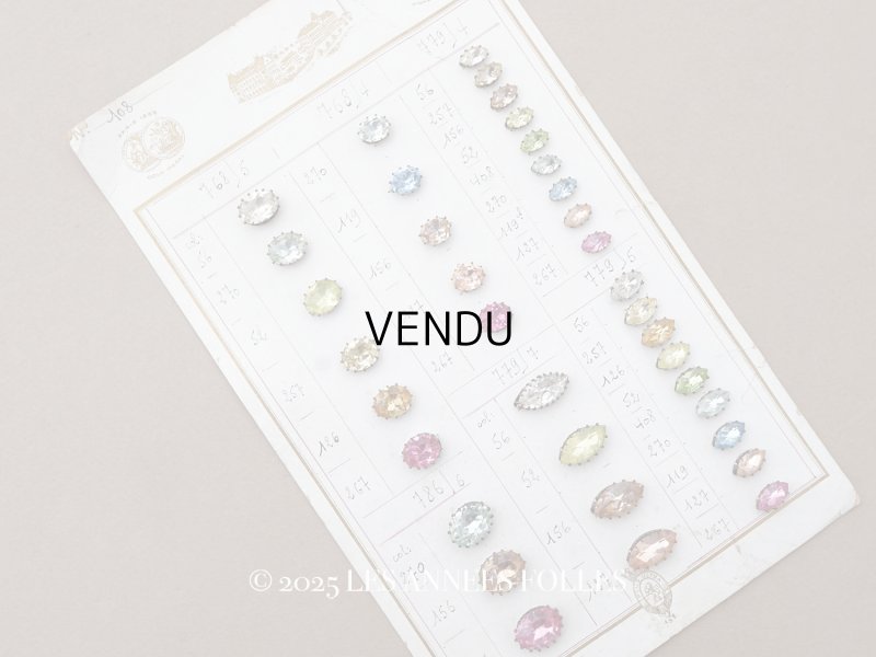 画像1: 19世紀末 アンティーク  サンプラー 大きなラインストーン パステルカラー グラスストーン - A.S.F -