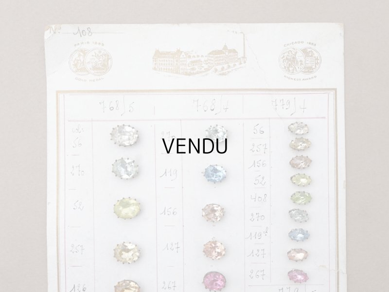 画像2: 19世紀末 アンティーク  サンプラー 大きなラインストーン パステルカラー グラスストーン - A.S.F -