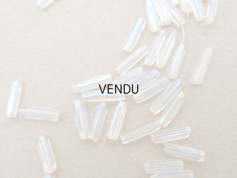 画像3: アンティーク ガラスビーズ カット入り オーロラ加工 ライン入り 2×7mm ストライプ 40g