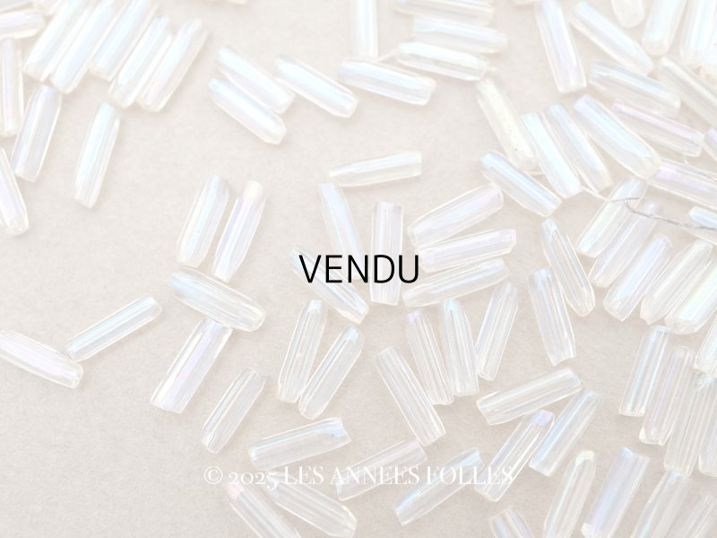 画像1: アンティーク ガラスビーズ カット入り オーロラ加工 ライン入り 2×7mm ストライプ 40g