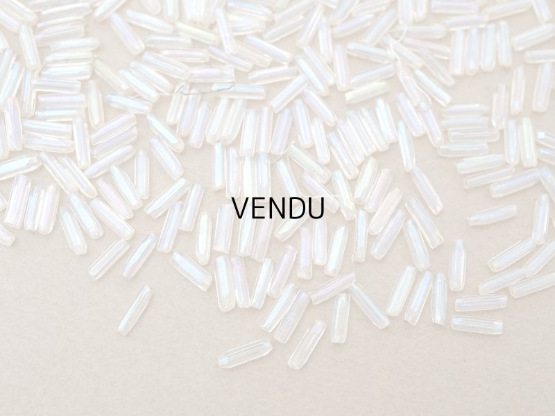 画像5: アンティーク ガラスビーズ カット入り オーロラ加工 ライン入り 2×7mm ストライプ 40g