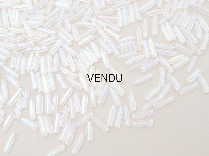 画像6: アンティーク ガラスビーズ カット入り オーロラ加工 ライン入り 2×7mm ストライプ 40g