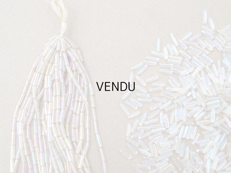 画像7: アンティーク ガラスビーズ カット入り オーロラ加工 ライン入り 2×7mm ストライプ 40g