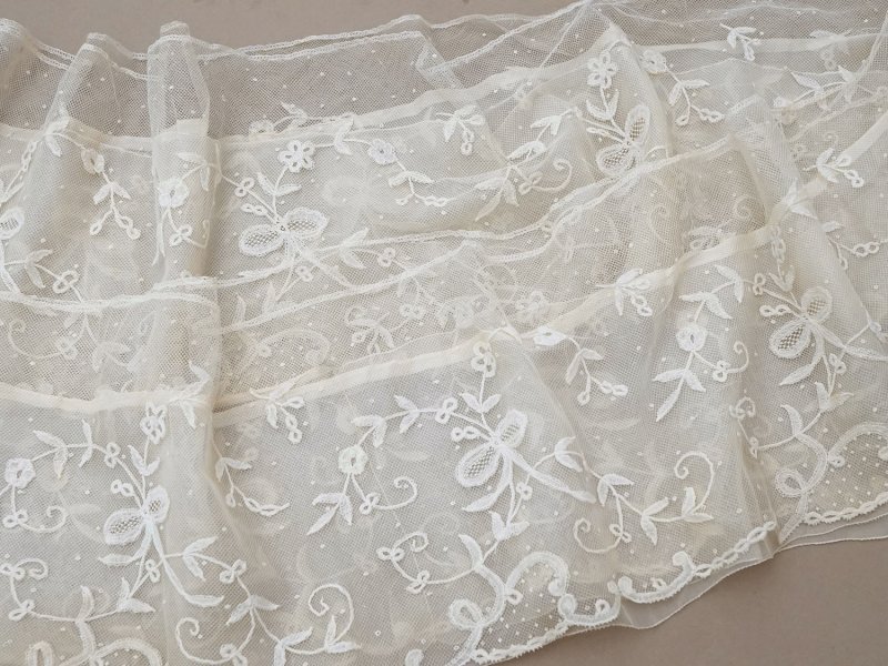 画像12: 19世紀末 アンティーク ドレスパーツ リボンのモチーフ アプリカシオン・アングルテール  4.2m 幅広22.5cmオフホワイト ボビンレース