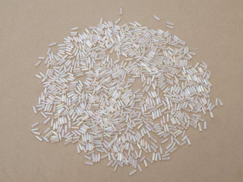 画像2: アンティーク ガラスビーズ カット入り オーロラ加工 ライン入り 2×7mm ストライプ 40g