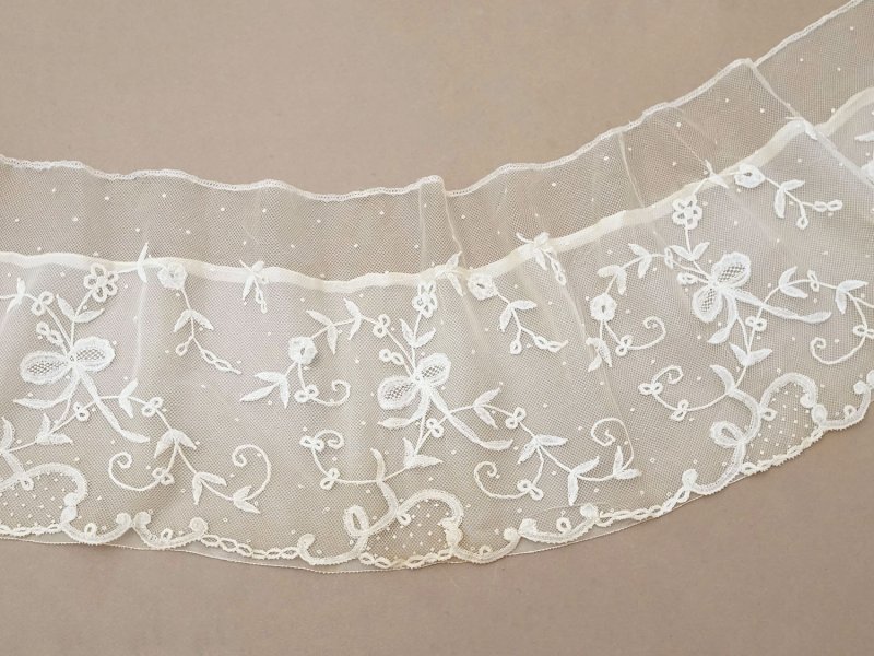 画像2: 19世紀末 アンティーク ドレスパーツ リボンのモチーフ アプリカシオン・アングルテール  4.2m 幅広22.5cmオフホワイト ボビンレース