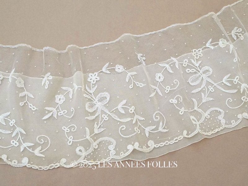 画像1: 19世紀末 アンティーク ドレスパーツ リボンのモチーフ アプリカシオン・アングルテール  4.2m 幅広22.5cmオフホワイト ボビンレース