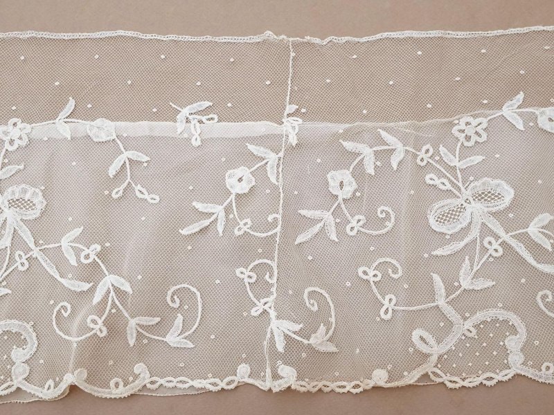 画像6: 19世紀末 アンティーク ドレスパーツ リボンのモチーフ アプリカシオン・アングルテール  4.2m 幅広22.5cmオフホワイト ボビンレース