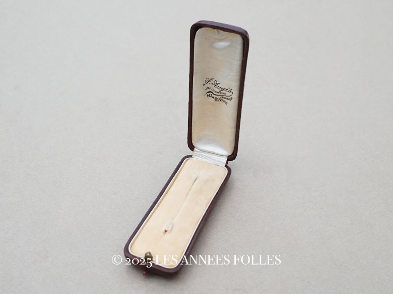 画像1: アンティーク 本革製 ジュエリーボックス ボルドー エパングル