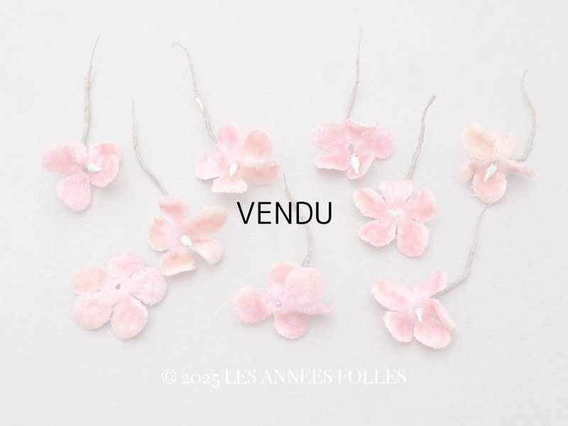 画像1: 【クリスマスセール2025対象外】アンティーク ベルベットの布花 9ピースのセット ピンク