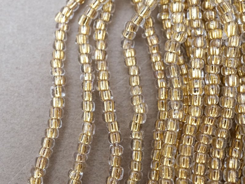 画像5: アンティーク ライン入り クリア＆シャンパンゴールド シードビーズ ガラスビーズ 62g